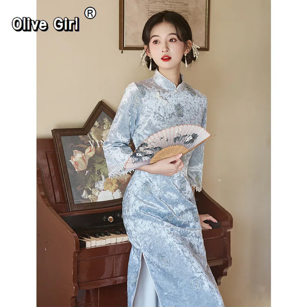 Olivegirl Spring Jacquard Rose Qipao Dress Women 2026 High End Improvement for Young Girls Cheongsam Dress