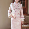 Suede Velvet Chesongam Pink Princess Chinese Style Dress Women Long Qipao Sleeveless Vest Top Spring Festival Hanfu Costume