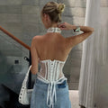 White Lace Camisole Women's Summer Sexy See-through Lace Patchwork Bodycon Tank Top Elegant Backless New Women's Tops