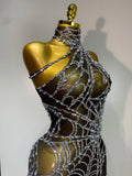 Sparkly Rhinestone Stretch Mefh Jumpsuit Women Perform Dance Costume Sleeveless Rompers Party Birthday Nightclub Stage Outfit