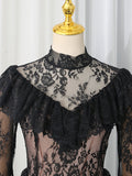 Retro Luxurious Wedding Dress for Women Stand Collar Flare Sleeve Spliced Ruffles Irregular Hem Party Long Dresses Female
