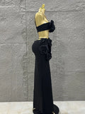 Women Sexy Strap Florlas 2 Pieces Bodycon Long Bandage Dress Nightclub Party Bar Singer Celebrate Birthday Outfit