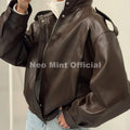 Autumn 2026 New Black PU Leather Jacket Woman Cool Retro Street Fashion Girls Faux Leather Aviator Coat Outerwear Women