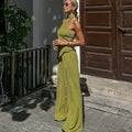 Hanging Green Pants Set Sleeveless Backless Personality Temperament Commuter Two-piece Set Summer New Women Pants Set