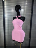 Rosered Black Women Sexy Halter Off the Shoulder Bodycon Mini Bandage Dress Nightclub Party Celebrate Birthday Cocktail Outfit