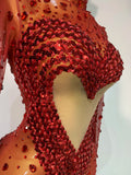 High Quality Rhinestone Sequin Sexy See Through Mesh Mini Dress Women Evening Party Nightclub Singer Stage PerformanceCostume