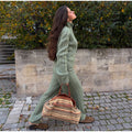 Women Solid Turtleneck Cable Knit Sweater Wide Pants 2 Piece Set Long Sleeve Half Zip Pullover 2026 Casual Loungewear Suit
