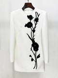 New Arrivals Autumn Heavy Flower print Slim Mini Dress Women's Long Sleeve Celebrity Party Elegant Short Dress