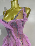 Sexy Mesh Ruffled See-Through Mini Dress Women Evening Prom Sparkly Rhinestones Birthday Party Photoshoot Nightclub Stage Wear