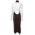 Halter Pleated Maxi Dress For Women Sleeveless Sexy Backless Dress High Street Evening Party Clothes Bodycon Fashion