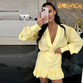 Elegant Asymmetric Cascading Ruffles Mini Dress Women Loose Solid V-neck Full Sleeve Button Summer Dresses  Lady Robes New