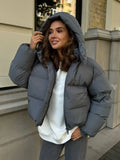Women Short Hooded Quilted Jacket Oversized Zip Up Full Sleeve Padded Coat Winter Casual Street New Hot Chic Y2k Outerwear 2026