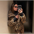 Fashion Leopard Print Ski Suit Women Stand Collar Hooded Zipper Coat Chic Slim Pants 2026 Winter Warm Casual Sport Windproof Set