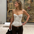 Summer Women's Camisole Fashion Print Lace Patchwork Sleeveless Lace-up Tops New Party Hot Girl Streetwear Female Tops
