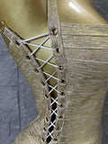 Women Sexy Metallic Gold Silver Bronze Bodycon Dress with Thin Straps and Drawstring Hem Evening Event Women Clubwear Outfit