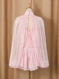 Chic Birthday Party Pink Pleates Ruffled Mini Dress for Women Strapless Design Shiny Fabric with Smock for Stylish Outings