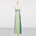 Colorblock Striped Holiday Long Dresses for Women Halter Sleeveless Slimming High Waist Backless Temperament Dress Female