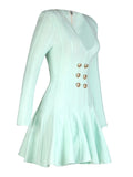 2026 New Spring Fashion Mint Color Women Lion Button Sexy V-neck A-Line Mini Rayon Bandage Dress Fashion Elegant Party Dresses