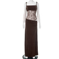 Spring Lace Long Dress Women's Solid Spaghetti Straps Backless See Through Long Dress Sexy High Waist Vintage Dresses