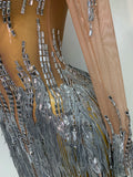 Sexy Shiny Tassel Diamonds Dress For Women Evening Party Costume Luxury Birthday Bar Nightclub Stage Performance Clothing