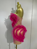 Sexy Strapless Mesh See-Through Mini Dress Women Eveing Party Sparkly Rhinestone Birthday Singer DJ Nightclub Bar Stage Costume