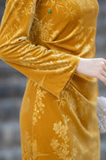 Olivegirl Chinese Dress Qipao 2026 Spring Gold Improved Velvet Waist Long Daily Young Long-sleeved Cheongsam Dress