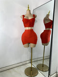 Women Sexy Knitted Mini Bodycon Top Bandage Skirt Two Piece Sets 2025 Celebrity High Street Night Club Birthday Party Outfits