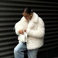 Chic Street Hot Girls Winter Pure White Faux Fur Jacket Women Fuzzy Lapel Collar Fox Fur Coat Thick Warm Outerwear