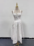 Hit Color Printing Spliced Lace Up Dresses for Women Square Neck Sleeveless High Waist Dresses Female Fashion