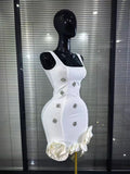 Black Skyblue Women Sleeveless Sexy O-Neck Shining Diamond Bodycon Mini Bandage Dress Birthday Party Photoshoot Stage Wear
