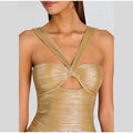 Women's Halter Crisscross Cutout Front Pleated Metallic Maxi Dress Slim Waist Backless New Wide Flare Skirts Floor Length Party