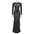 Dress Shiny Diamond O-neck Long Sleeve Elegant Maxi Dress Sexy Sheer Party Dress Vestidos