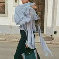 Solid Spliced Ruffles Slimming Blouses for Women O Neck Long Sleeve High Waist Shirts Female Fashion