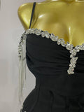 Sexy Backless Spaghetti Strap Black Sleeveless Bodycon Bandage Dress Women Elegant Prom Gown Club Evening Party Birthday Dresses