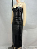 Sexy Leather Red Long Dress Women's Luxury Off Shoulder Corset Bandage Dresses Evening Party Burgundy Wedding Guest Brown Black