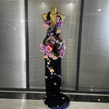Black Khaki Women Sexy Halter Backless 3D Flowers Bodycon Long Maxi Dress Celebrate Evening Party Performance Costumes Wear