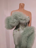 Luxury Eveing Party Birthday PhotoShoot Singer Nightclub Stage Costume Sparkly Diamond Strapless One Shoulder Stretch Long Dress