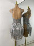 Sexy Mesh See Through Bodysuit Women Glitter Rhinestones Tassel Sleeveless Performance Dance Costume Nightclub Bar Stage Wear