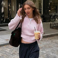 Women Half Zip Mock Neck Cropped Pullover Sweater Cable Knit Textured Waist-Cinching Street Y2K Autumn Winter Knitted Top