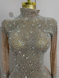 2026 Sparkle Rhinestones Long Sleeve Gloves Stretch Bodysuits Women Evening Luxury Birthday Party Sexy Nightclub Stage Costumes
