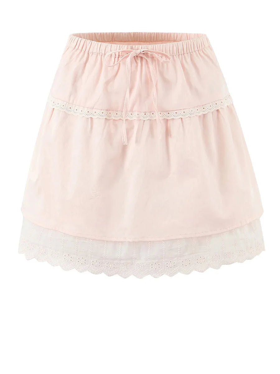 Casual Two Piece Set for Women Lapel Short Sleeve Slim Top Mid Waist Spliced Bow Short Skirts Sweet Outfit Female