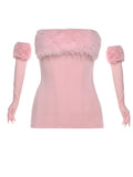 Christmas Furry Strapless Tops Women Patchwork Sexy Long Gloves Matching Birthday Luxury Classic Midnight Clubwear