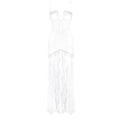 Sexy Spaghetti Strap Beaded Tassel Lace Long Dress Women White Sleeveless Bodycon Dresses Elegant Evening Dinner Gowns