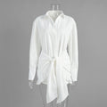 Lace Up Shirt Dress Women's Summer New Vacation Lazy Solid Lapel Bodycon Irregular Shirt Dress Female Travel Beach Dress