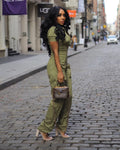 Sexy Deep V-neck Party Woman Jumpsuits Zipper Pocket Turn Down Collar Skinny Night Club Outfits One Piece Jumpsuit