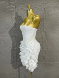 Strapless Corset Bandage Mini DressWomen Hand Beaded 3D Floral Bodycon ShortCocktail Party Wedding Guest Evening Dress