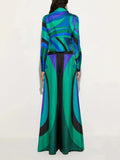 Printing Two Piece Set for Women Lapel Long Sleeve Short Shirt Mid Waist Satin Wide Leg Pant Fashion Suit Female