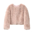 Winter Sweet Pink Cropped Faux Fur Coat Women Streetwear Ins Chic Girls Fluffy Fox Fur Jacket Female