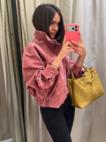 Women Retro Cropped Zip Jacket Ladies Stand Collar Long Sleeve Fitted Waist Pocket Design Short Coat Casual Daily Outerwear New