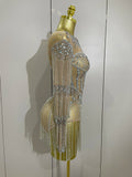 Full Sparkly Rhinestone Chain Sexy Mesh See Through Bodysuit Women Luxury Birthday Party Performance Dance Nightclub Stage Wear
